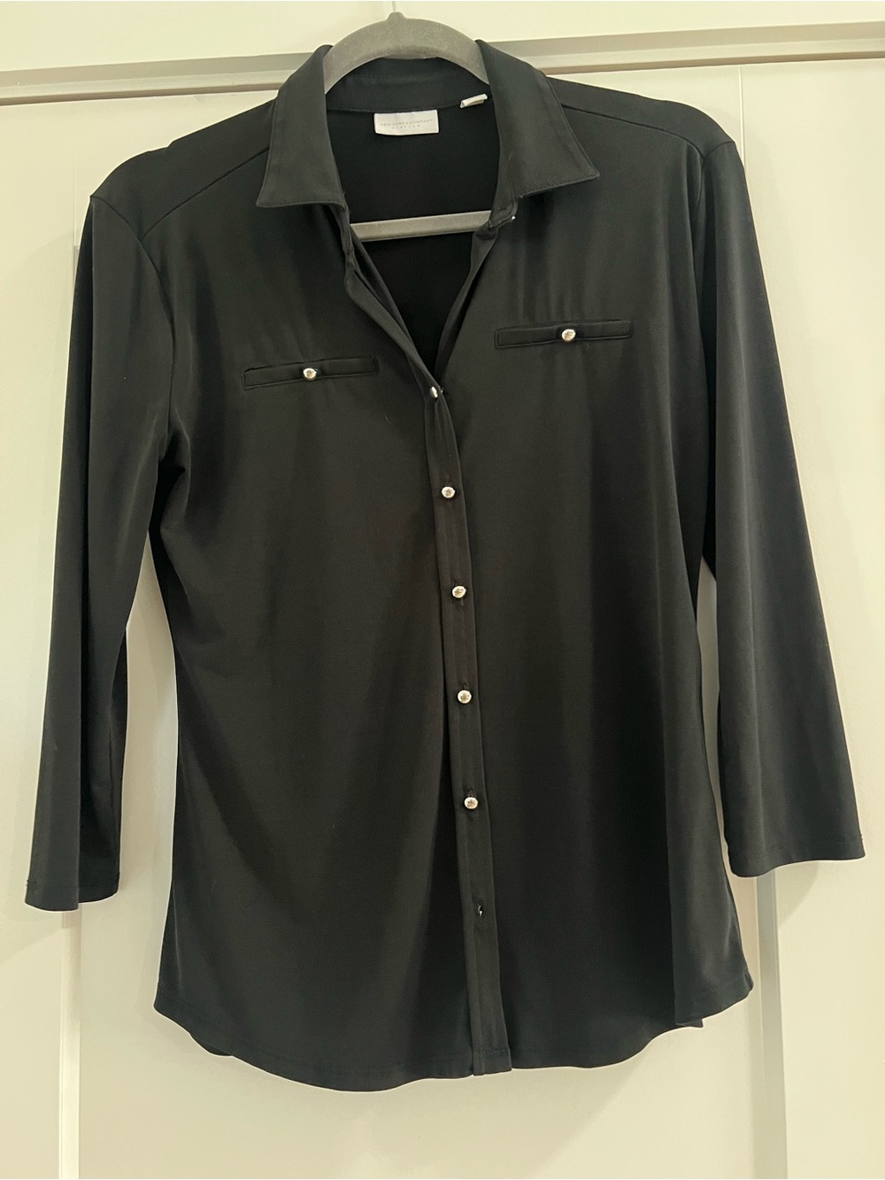 New York & Company Black Pearl-Button Collared Blouse - Picture 1 of 2